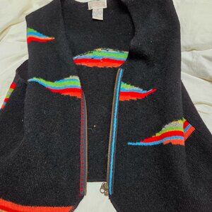 Vintage Cambridge Dry Goods 100% Wool Black Striped Zip-Up Vest (M)